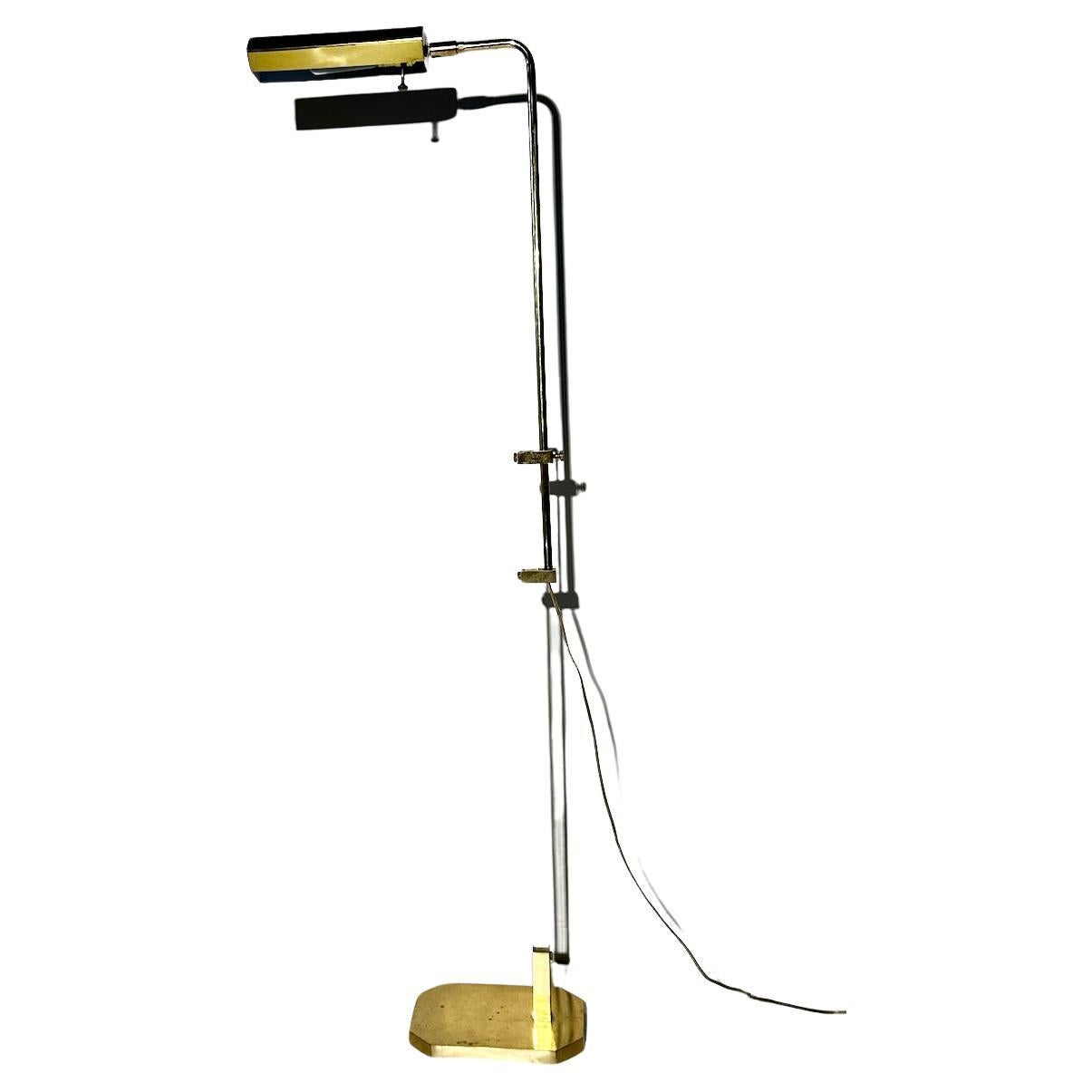 Bauer Lamp Co. Brass and Lucite Adjustable Floor Lamp with Brass Shade, 1970's For Sale