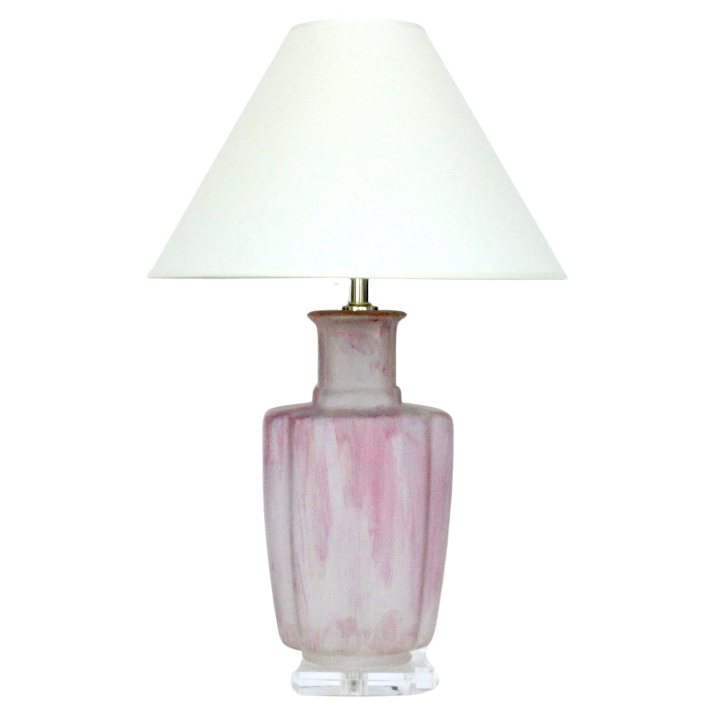 Bauer Lamp Company Mottled Frosted Pink "Clearlite" Glass Table Lamp, 1970's For Sale