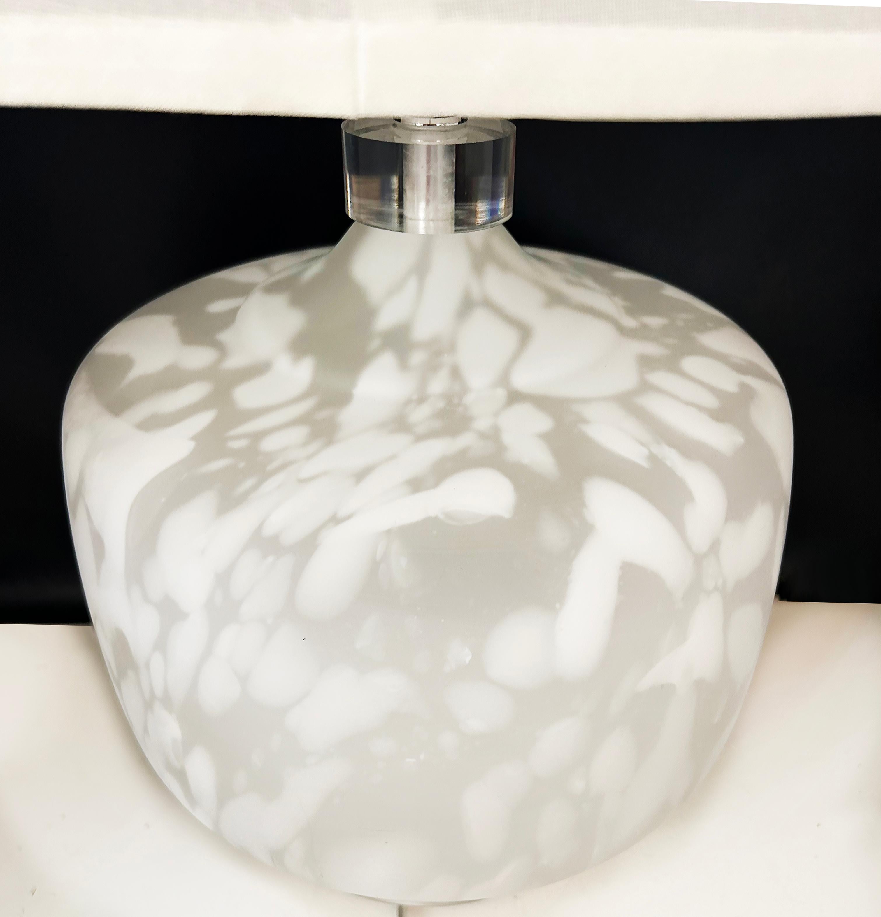 American Bauer Mottled Glass and Lucite Table Lamp a New Custom Shade, Wired and Working For Sale