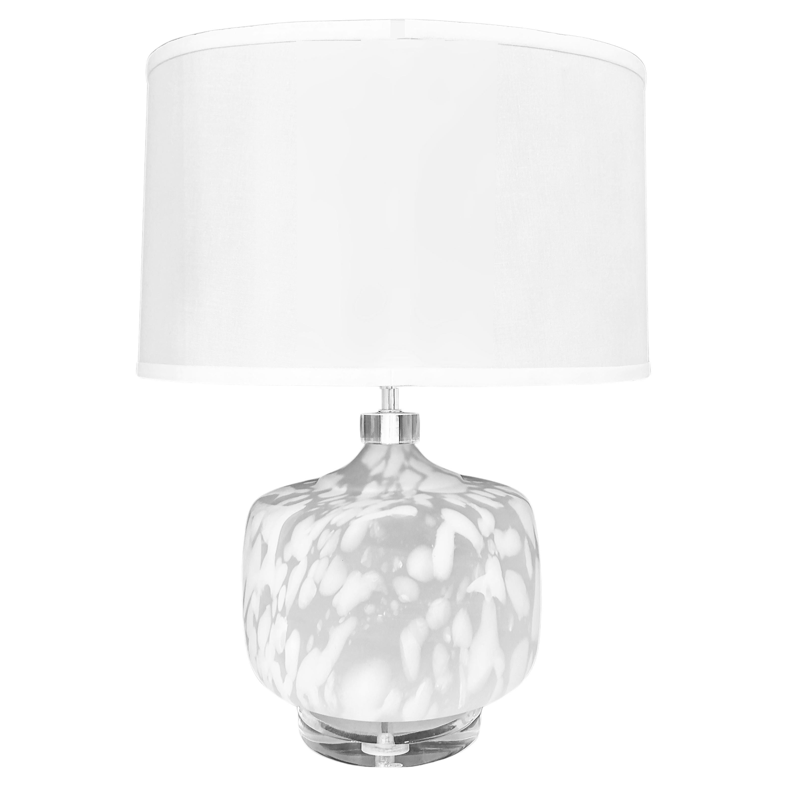 Bauer Mottled Glass and Lucite Table Lamp a New Custom Shade, Wired and Working For Sale