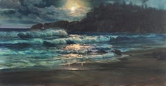 'Silver Moonlight, Rolling Surf', California Pacific Evening Seascape