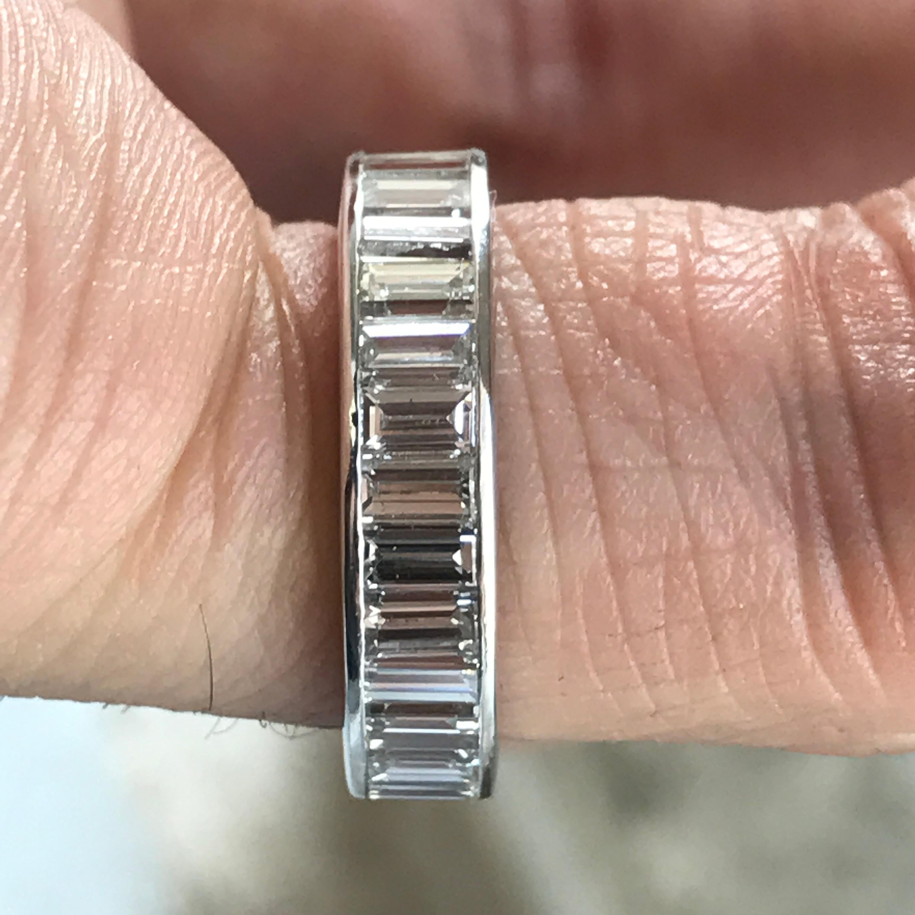 Baguette Cut Baugette Diamond Eternity Wedding or Engagement Ring, 3.15 Carat Set in Platinum For Sale