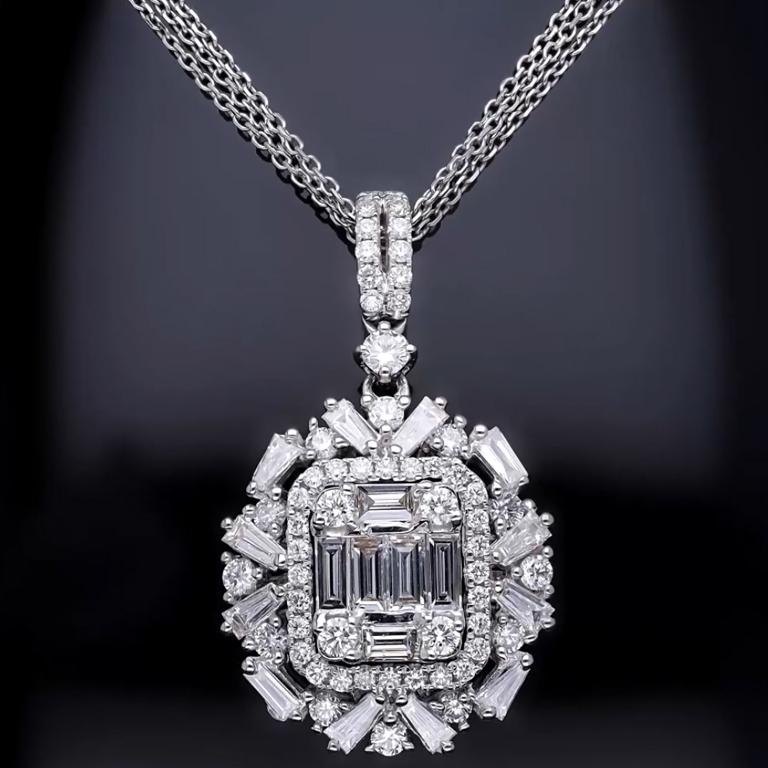 Modern Baguette Diamond Necklace For Sale