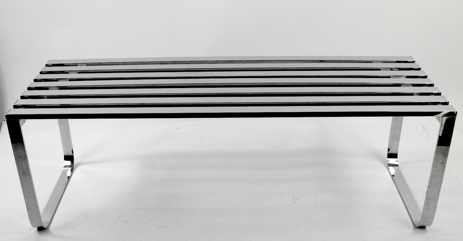 Sophisticated, chic, and stylish chrome slat bench, coffee table. Design Institute of America, circa 1970s. This example is in excellent, original condition, clean and ready to use.