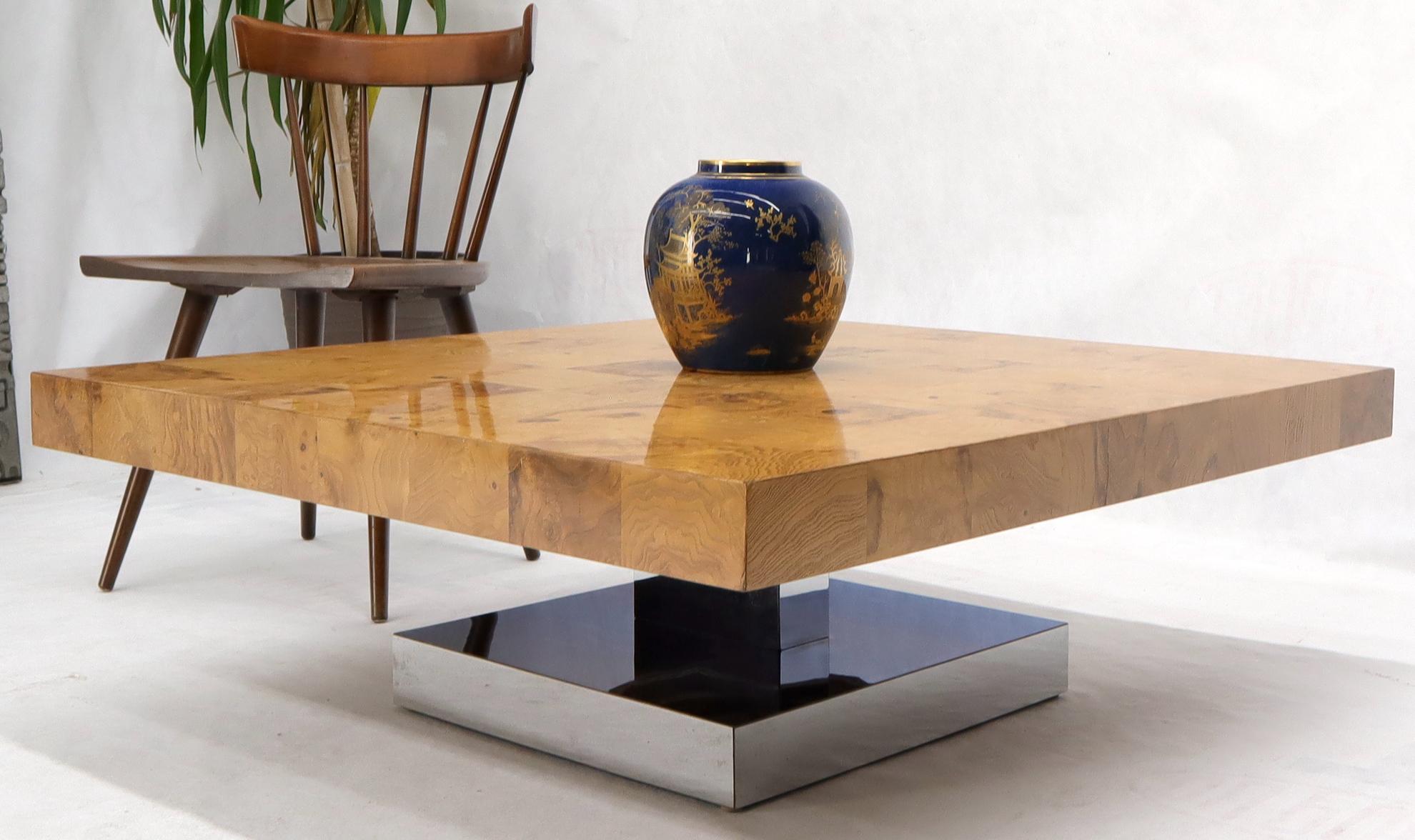 Baughman Square Burl Wood Patch Coffee Table on Chrome Pedestal Coffee Table  2