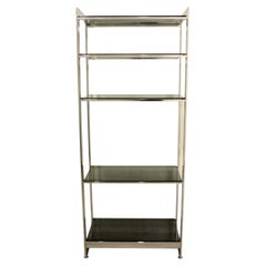 Baughman Style Brushed Steel & Smoked Glass Etagere Shelving Unit