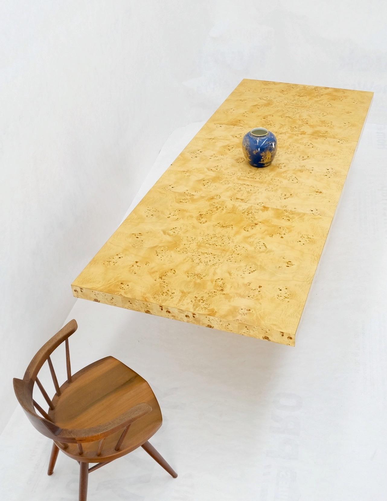 Mid-Century Modern Milo Baughman Style Burl Wood Single Pedestal Dining Table Two 18