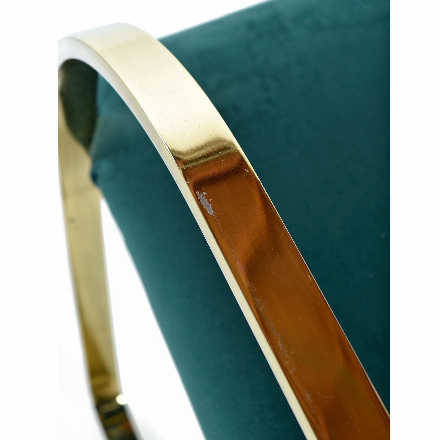 Baughman Style Forest Green Velvet Flat Bar Cantilever Brass Armchair Set of 6 2