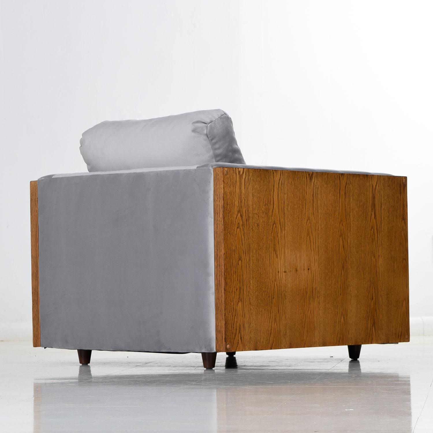 Mid-Century Modern Fauteuil club cubiste Mid-century Modern en velours gris de style Baughman, retapissé en vente