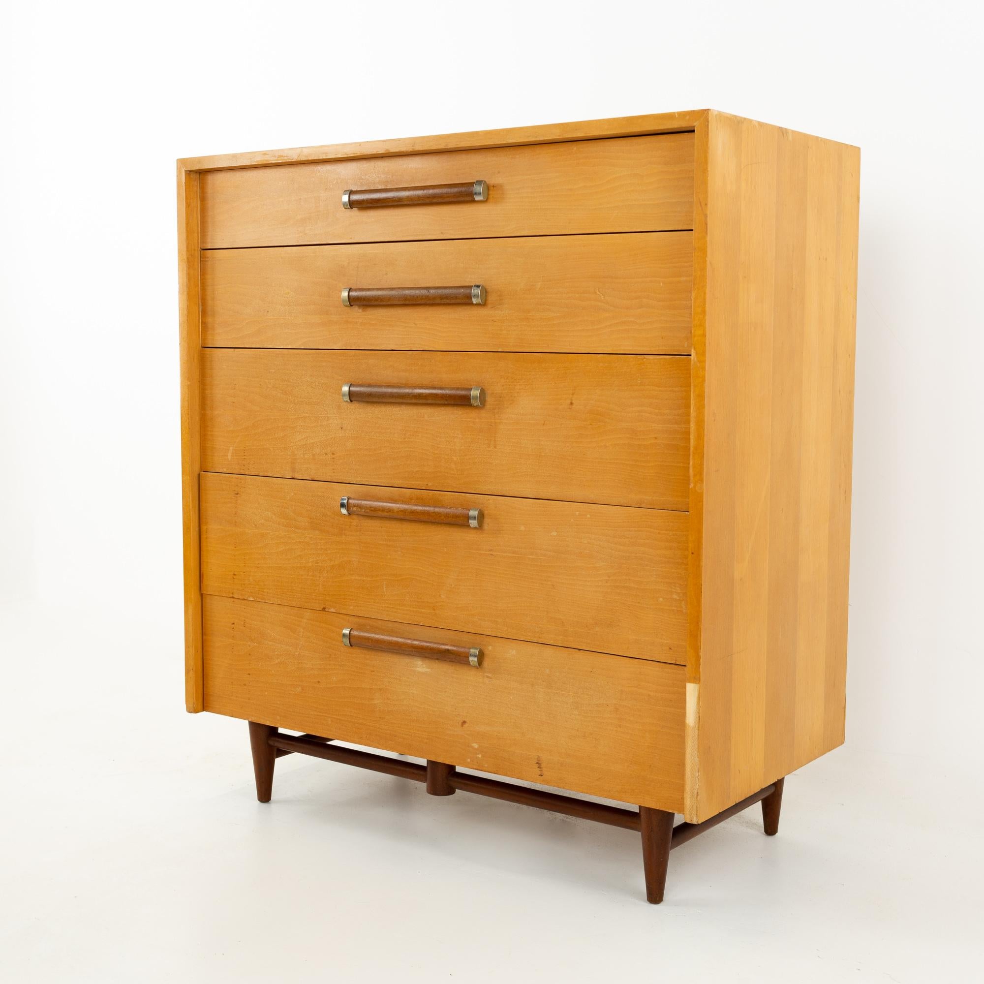 Mid-Century Modern Baughman Style Mid Century 5-Drawer Highboy Dresser