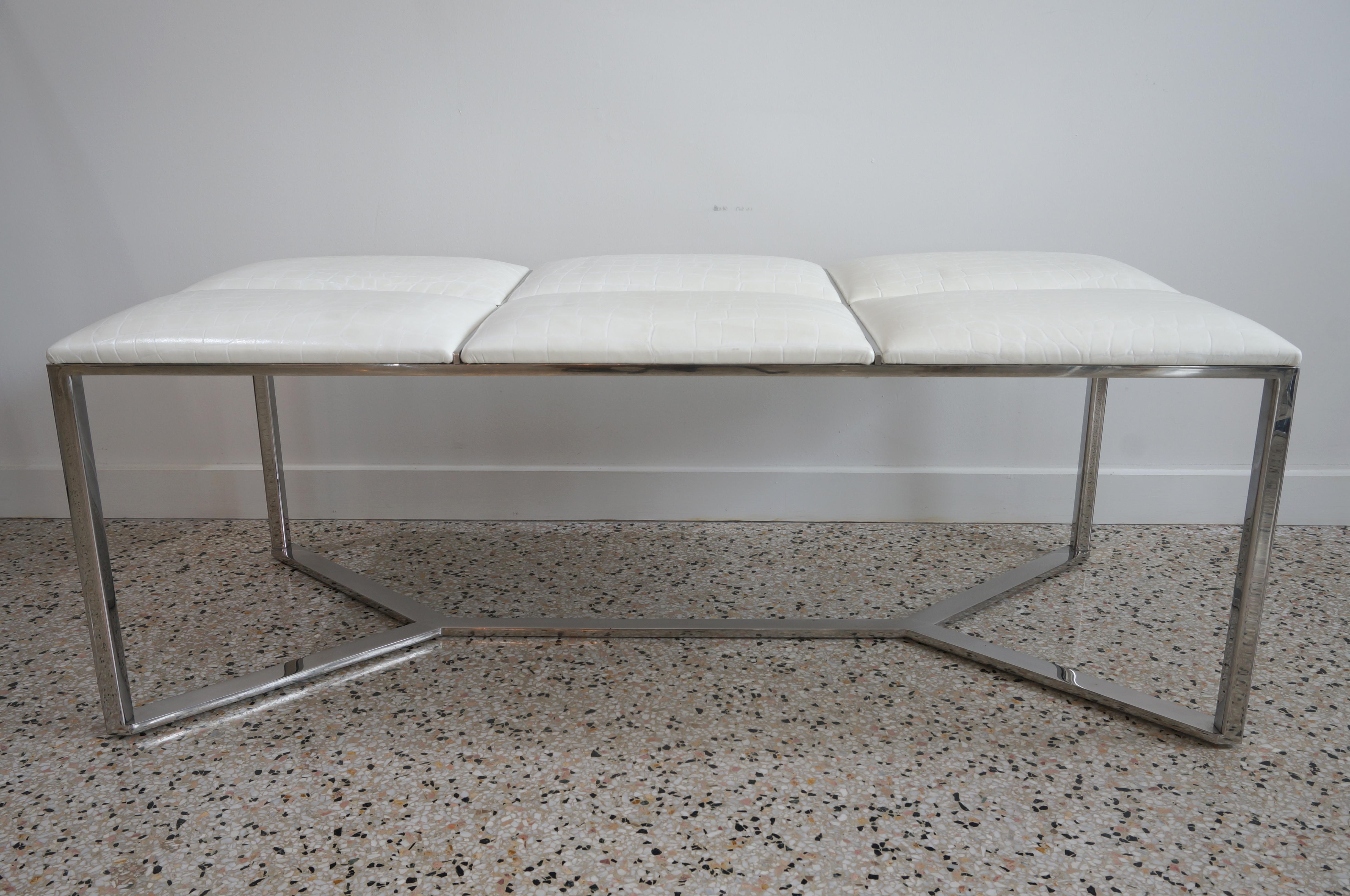 Mid-Century Modern Baughman Style Polished Steel Bench For Sale