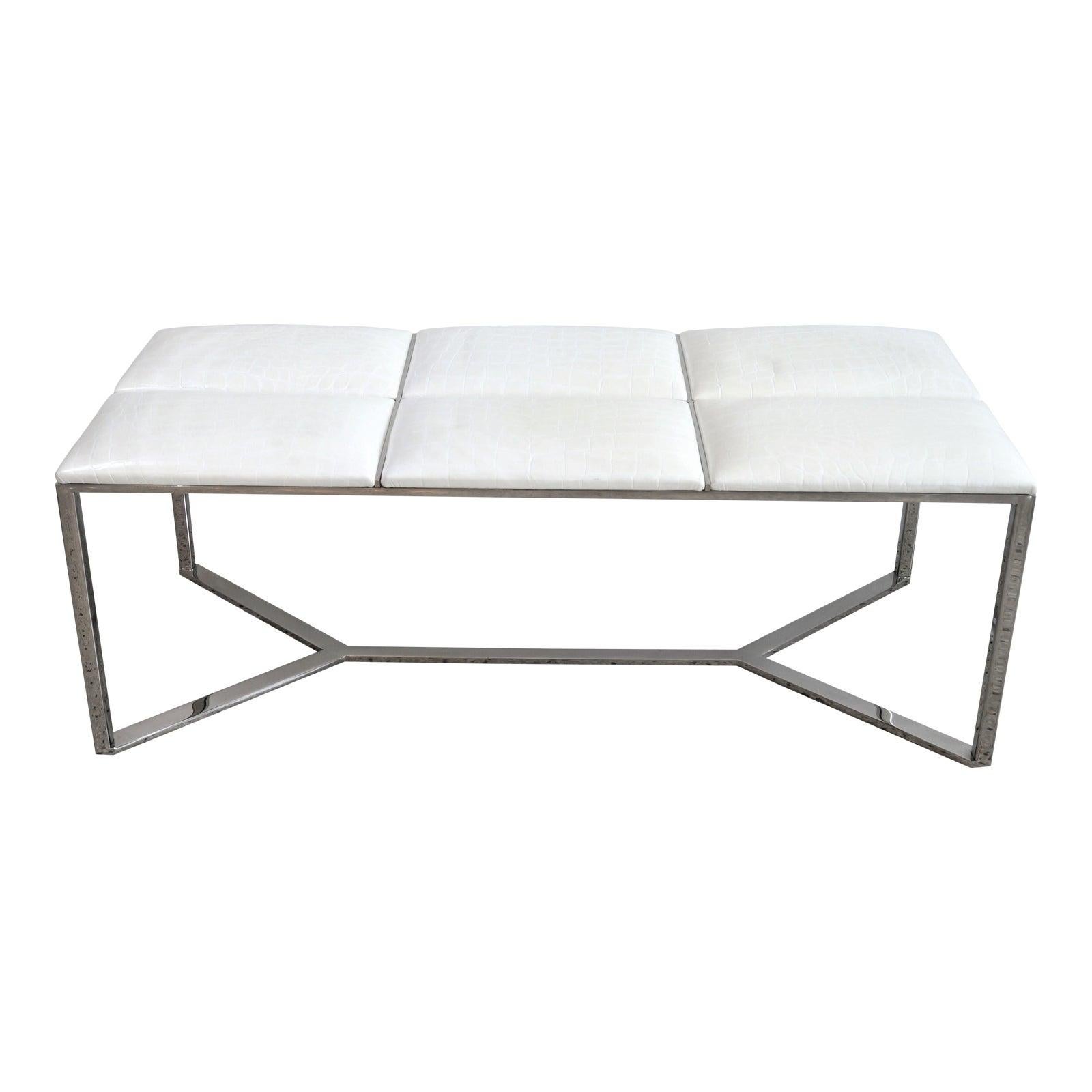 Baughman Style Polished Steel Bench For Sale