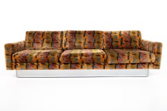 Baughman Style Selig Mid CenturyMulti-Color Houndstooth and Chrome Floating Sofa