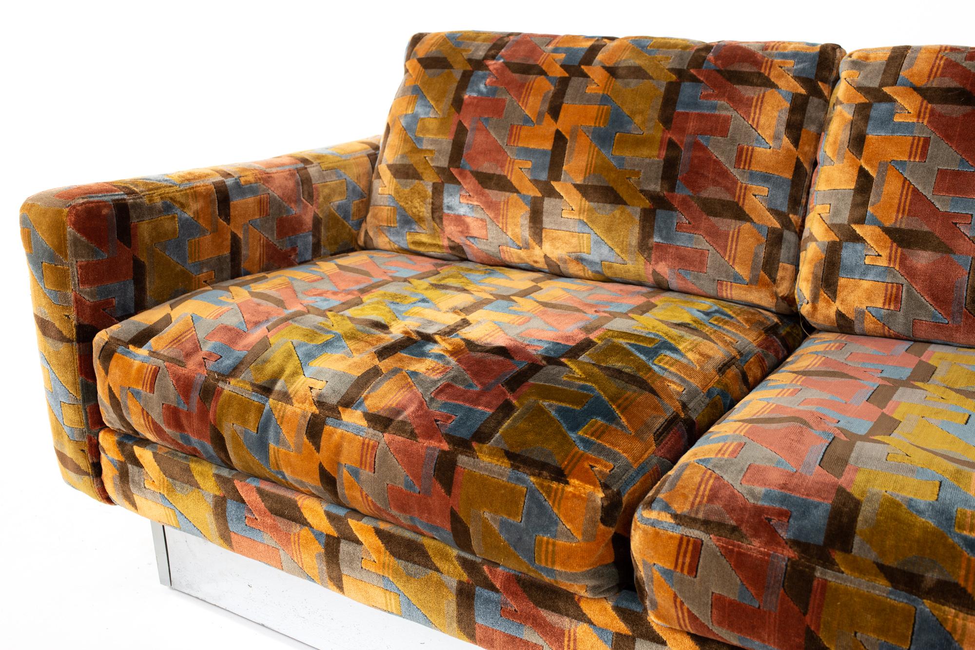 Upholstery Baughman Style Selig Mid CenturyMulti-Color Houndstooth and Chrome Floating Sofa