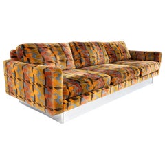 Baughman Style Selig Mid CenturyMulti-Color Houndstooth and Chrome Floating Sofa