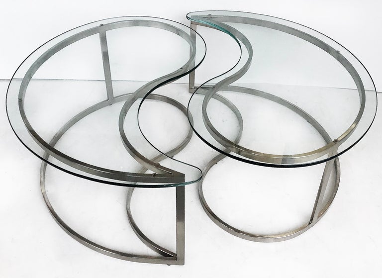 Baughman Style Yin Yang Brushed Chrome Coffee Table, 2 Pieces For Sale ...