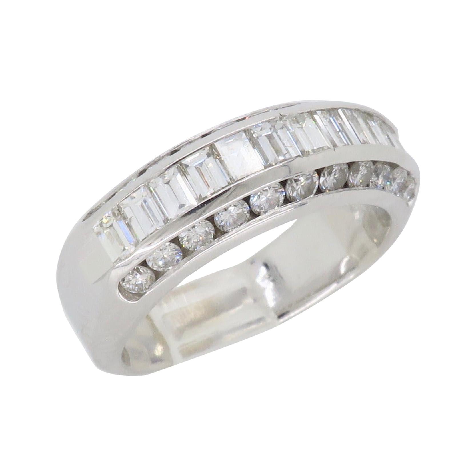 Bauguette and Round Diamond Anniversary Ring For Sale