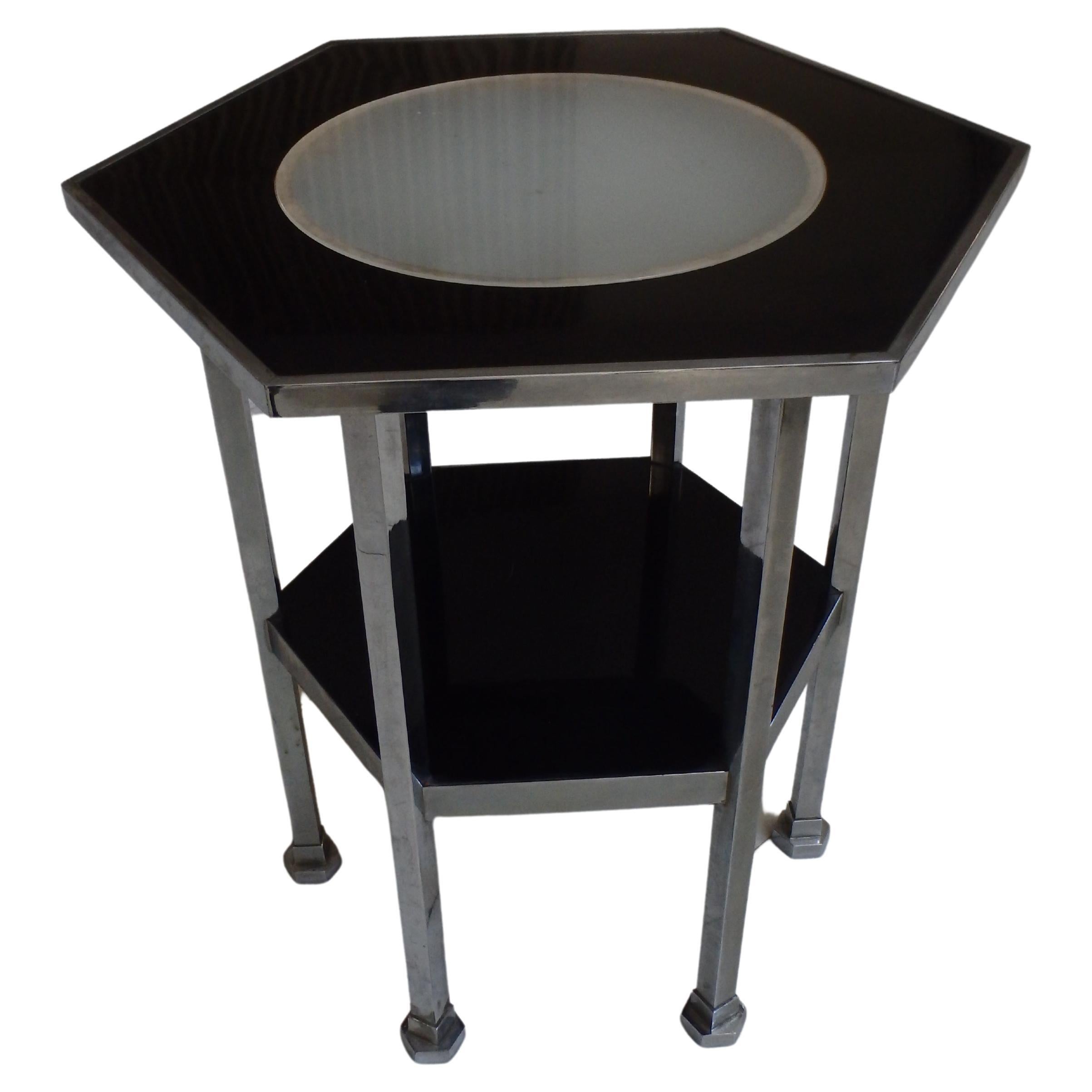 Bauhaus 2 Top Table with Light Inside Chrome and Black Bakelite Model "Sultane" For Sale