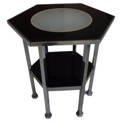 Bauhaus-Tisch mit 2 Platten und Licht im Inneren aus Chrom und schwarzem Bakelit, Modell „SULTANE“