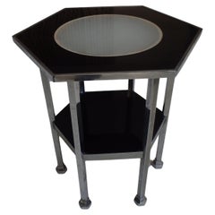 Mesa Bauhaus de 2 tableros con luz interior cromada y baquelita negra modelo "SULTANE".