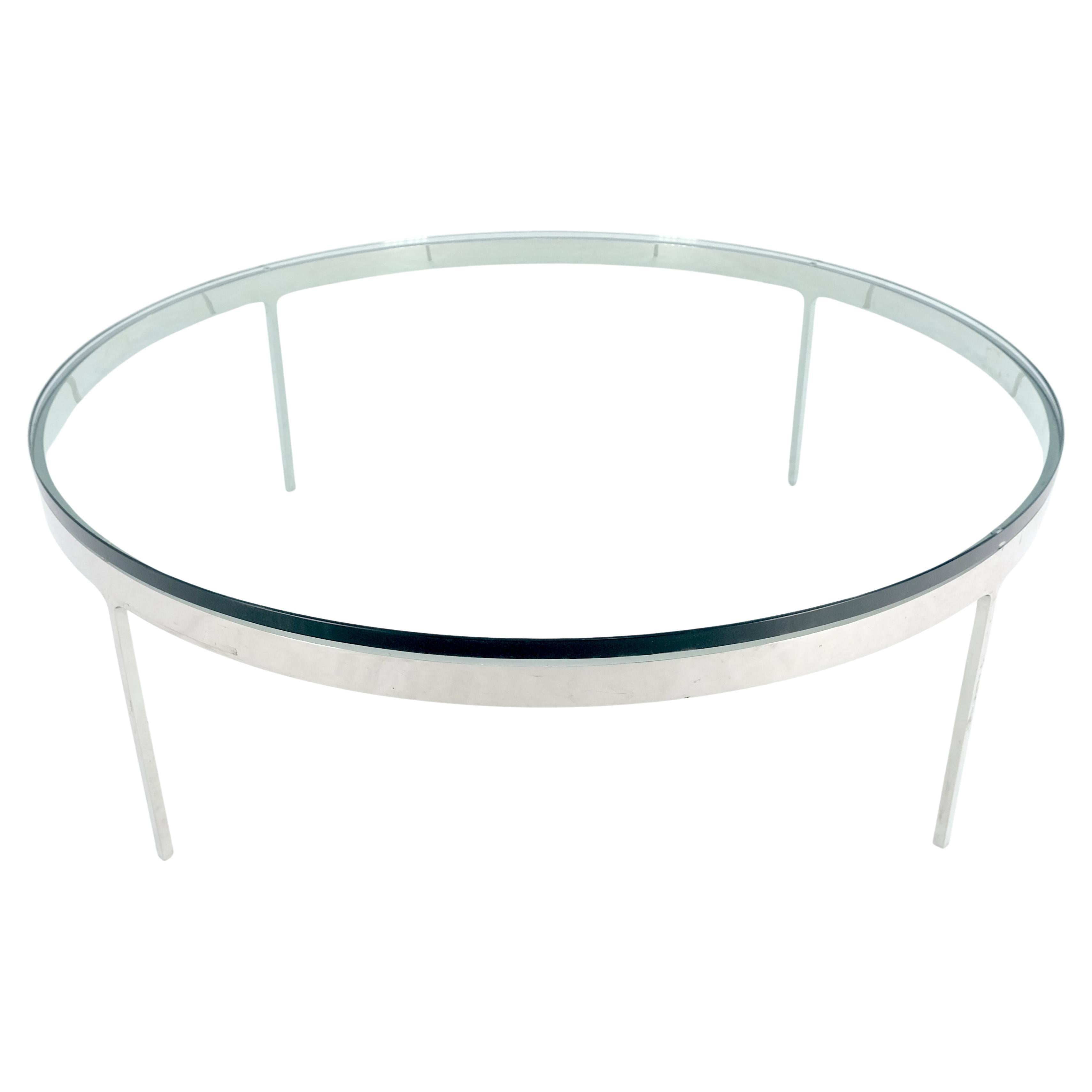 Bauhaus 3/4" Thick Glass Top Round Stainless Steel Base Coffee Center Table MINT For Sale