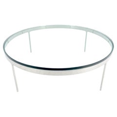 Table basse ronde Bauhaus 3/4" d'épaisseur avec plateau en verre et base en acier inoxydable MINT