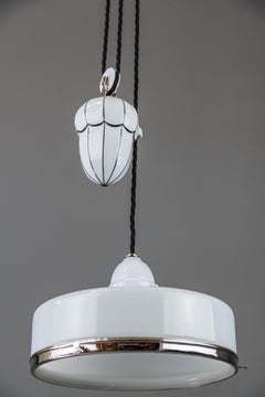 Bauhaus Adjustable Porcelain Chandelier with Original Shade, circa 1920s
