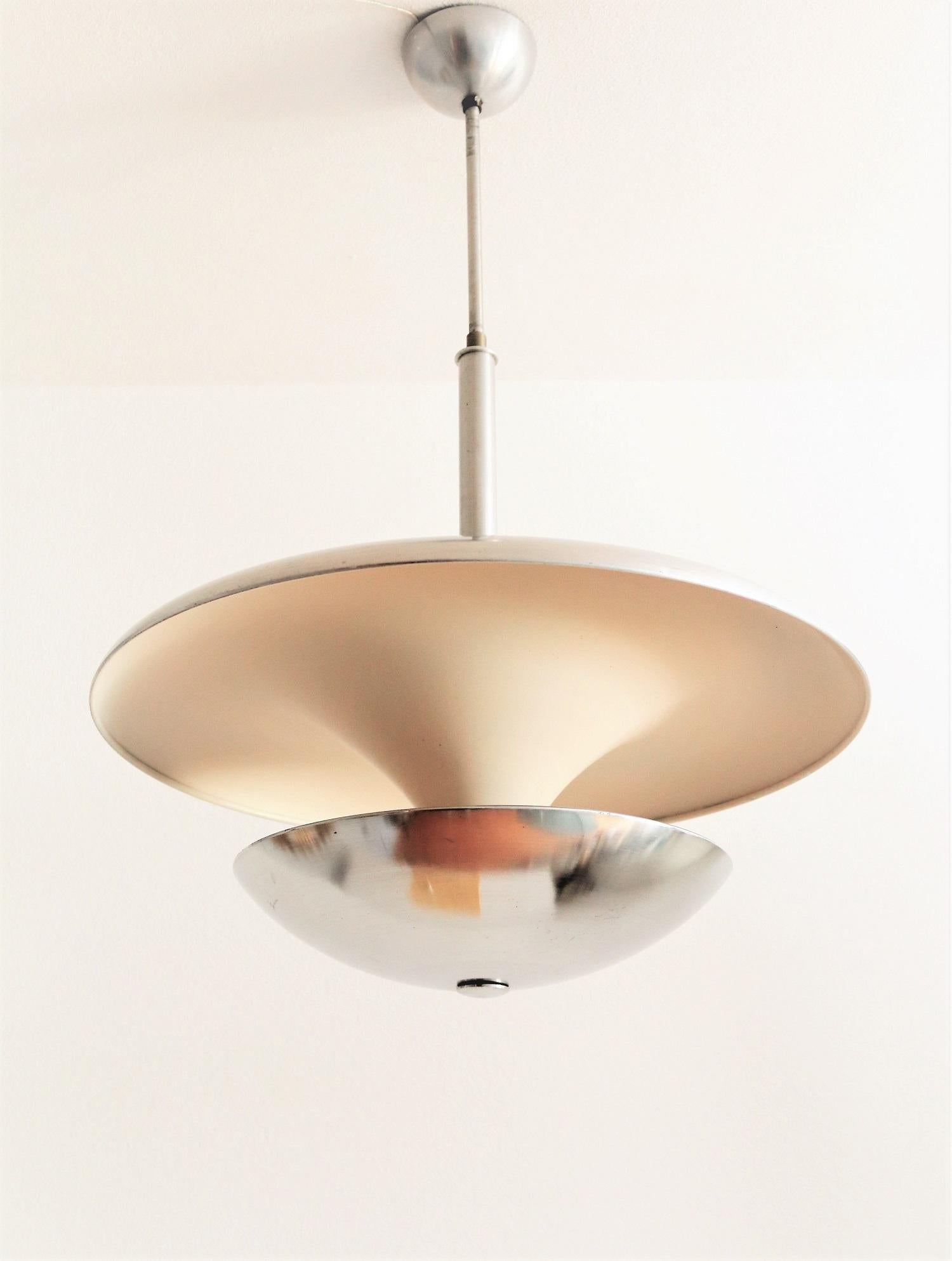 Bauhaus Aluminium Pendant Chandelier with Double Illumination, 1940s 5