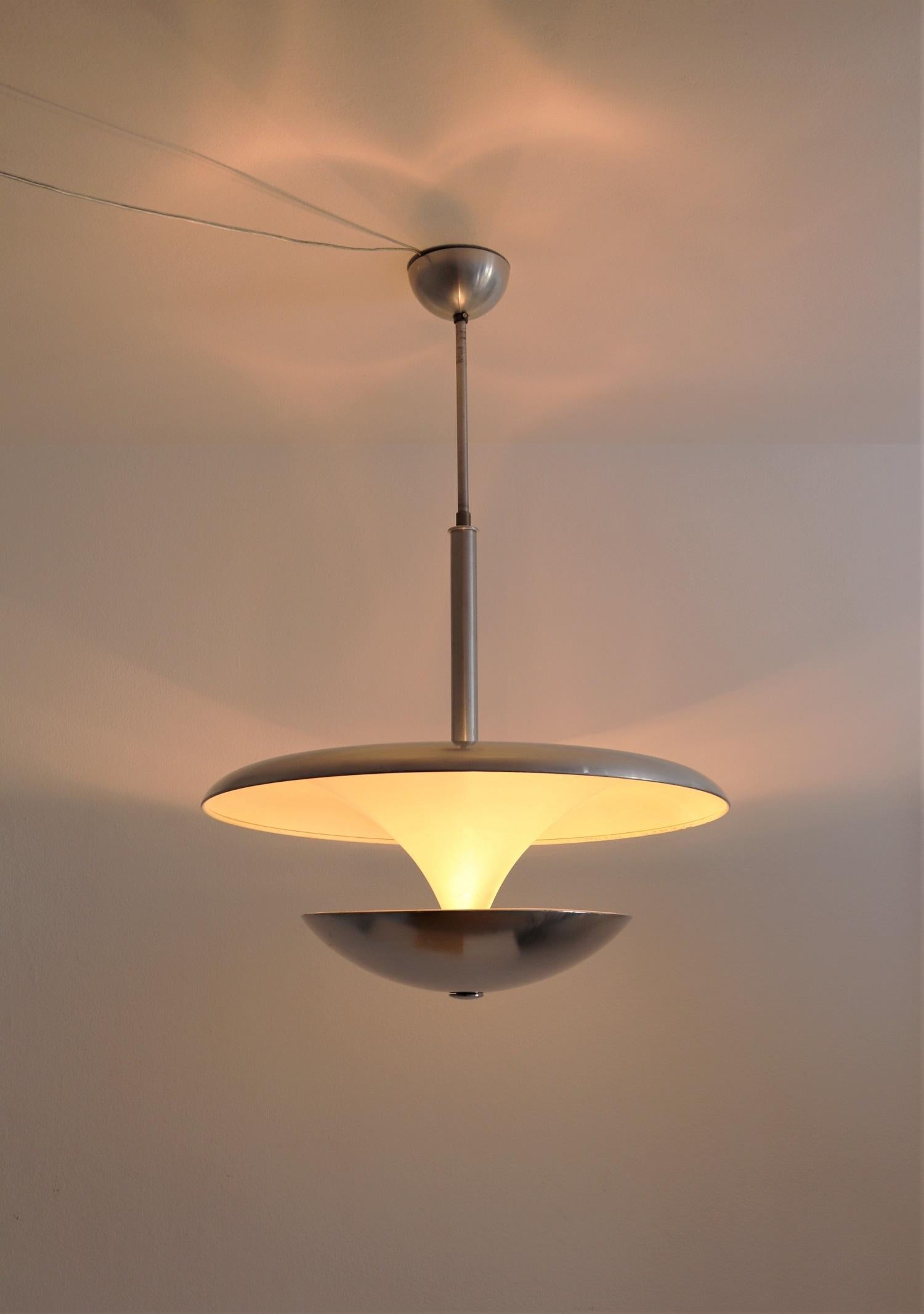 Bauhaus Aluminium Pendant Chandelier with Double Illumination, 1940s 7