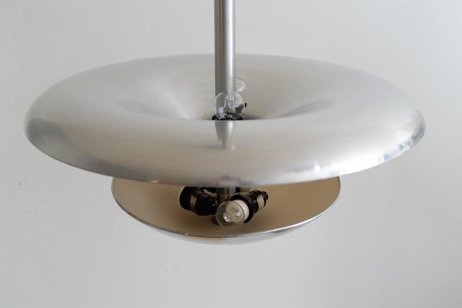 Bauhaus Aluminium Pendant Chandelier with Double Illumination, 1940s 13