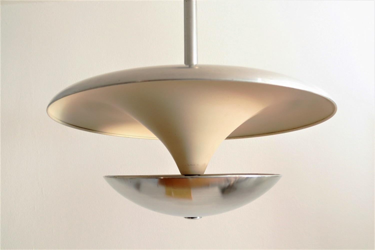 German Bauhaus Aluminium Pendant Chandelier with Double Illumination, 1940s