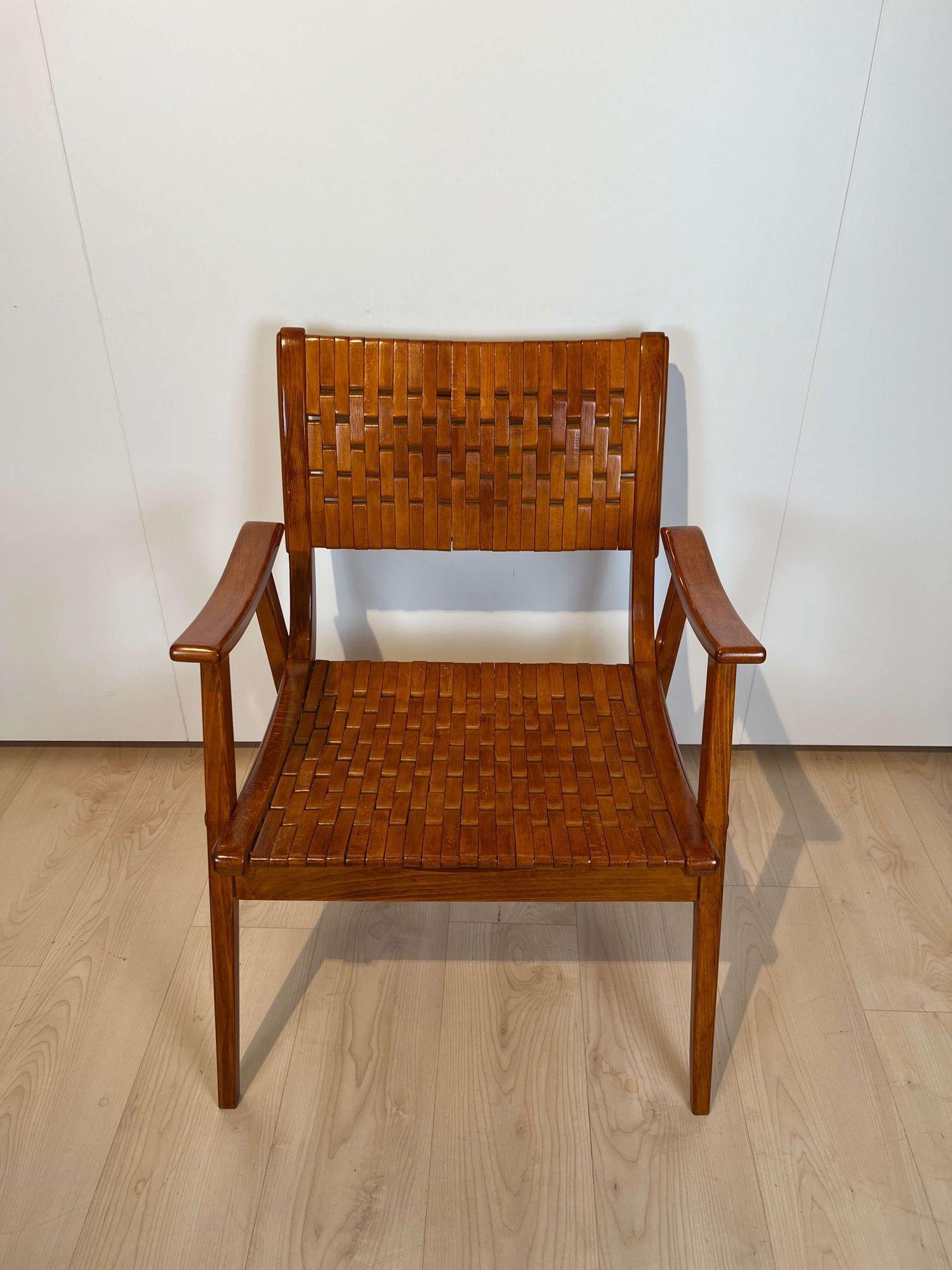 Polished Bauhaus Armchair by Gelenka, Beech and Plywood, Elastic Seat, Germany ca. 1930s