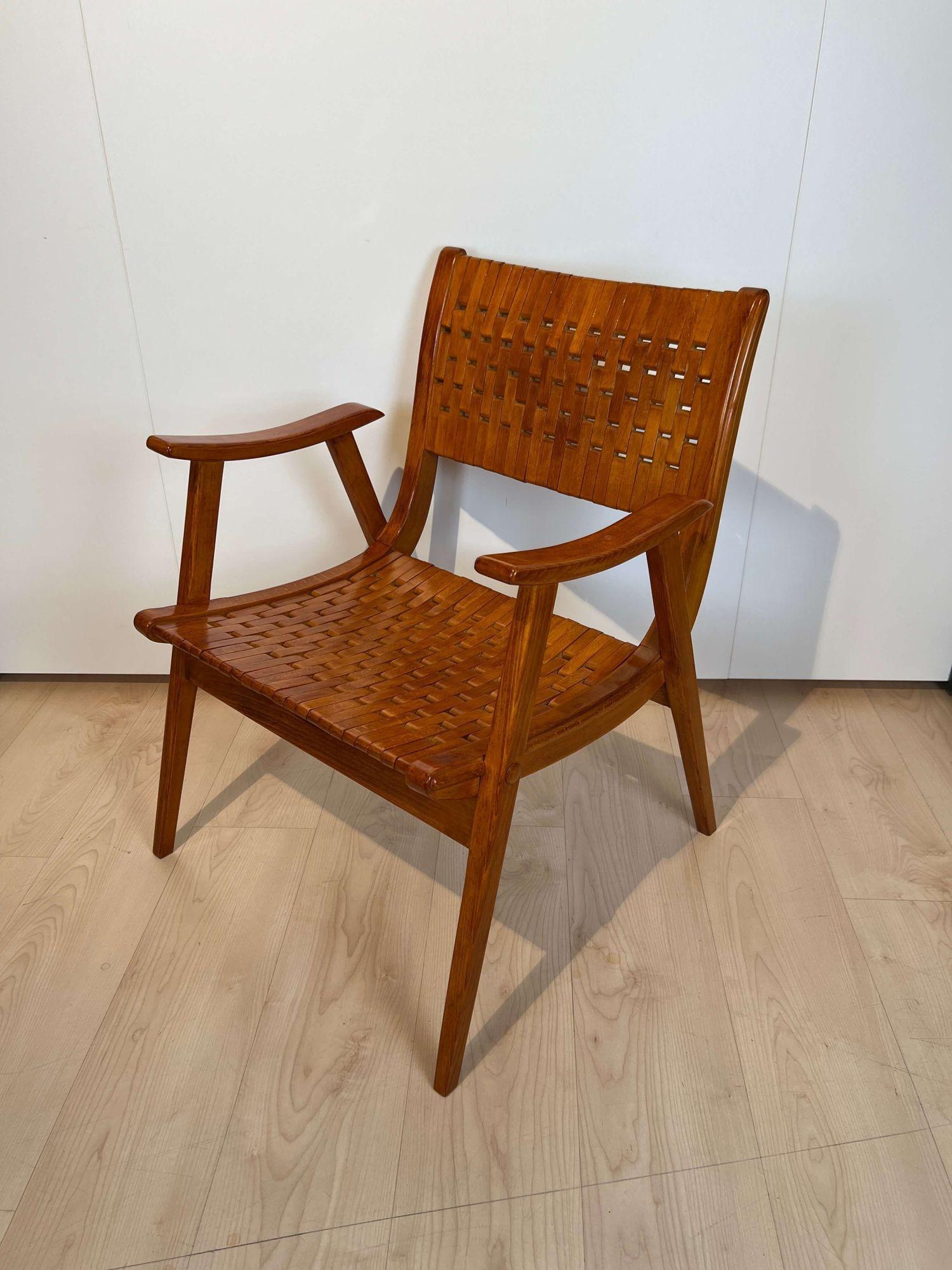 Rubber Bauhaus Armchair by Gelenka, Beech and Plywood, Elastic Seat, Germany ca. 1930s