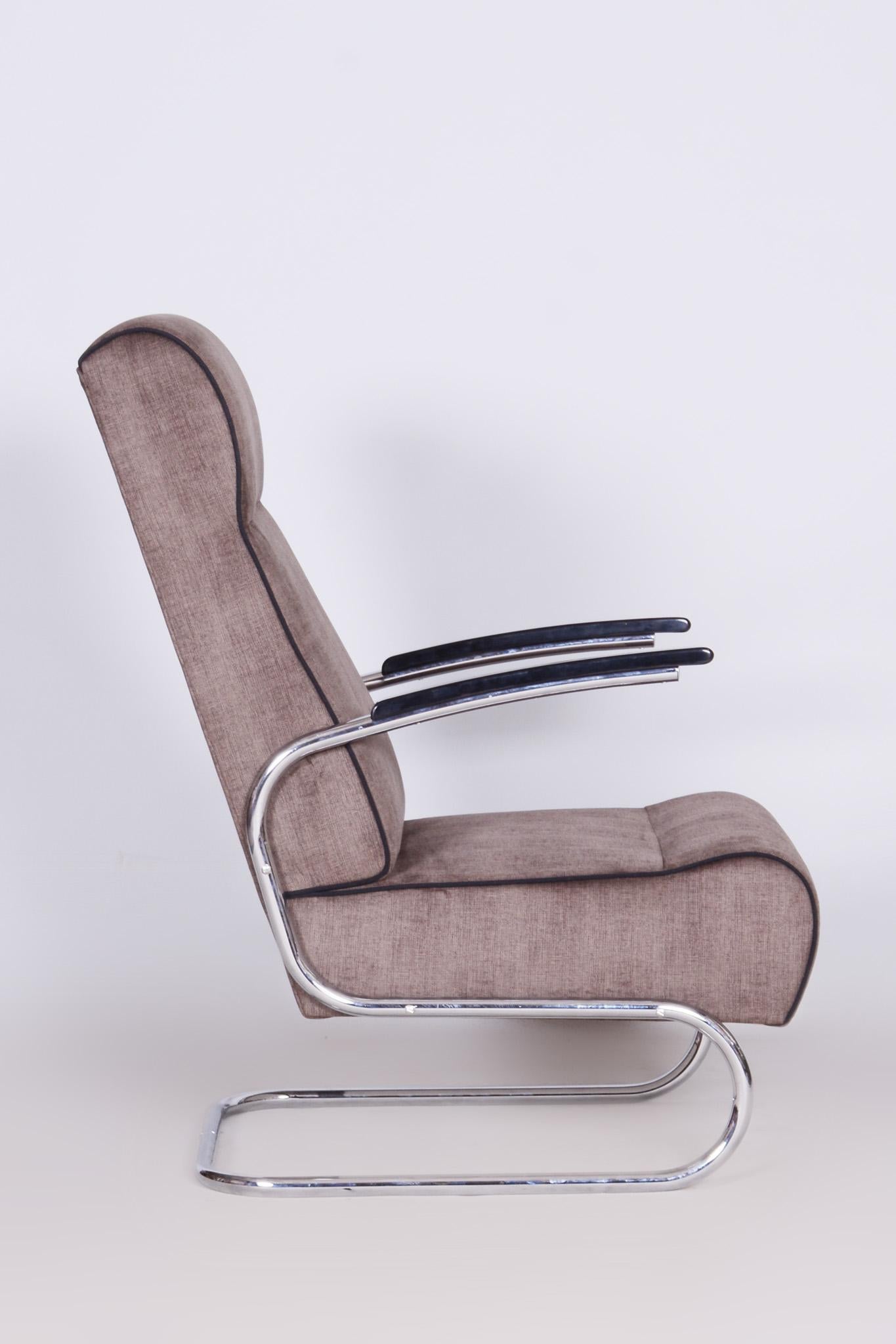 Bauhaus Armchair by Mücke Melder, Restored, New Upholstery, Czechia, 1930s For Sale 8