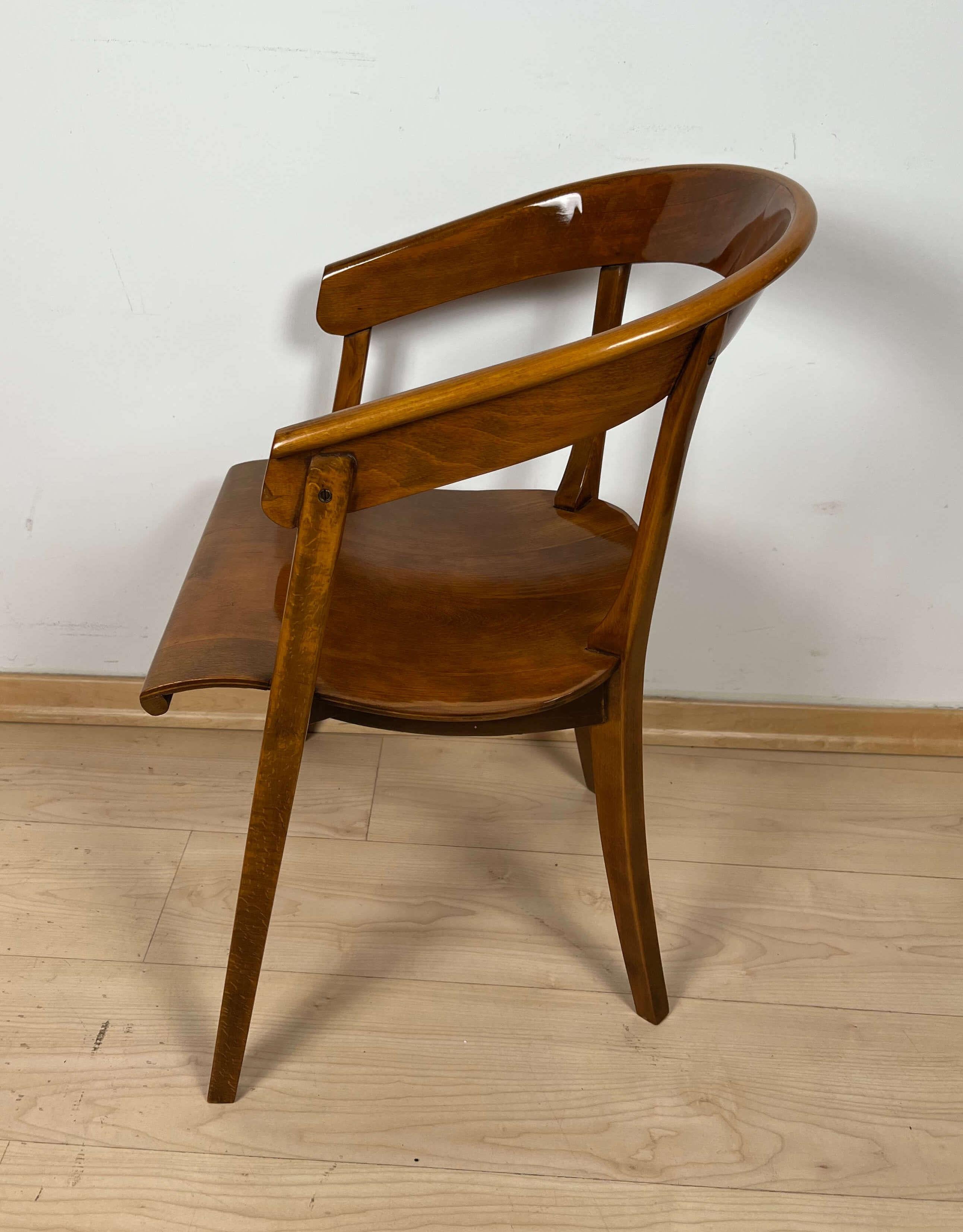 Early 20th Century Bauhaus Armchair by Rockhausen, Polished Wood, Germany, 1928 For Sale