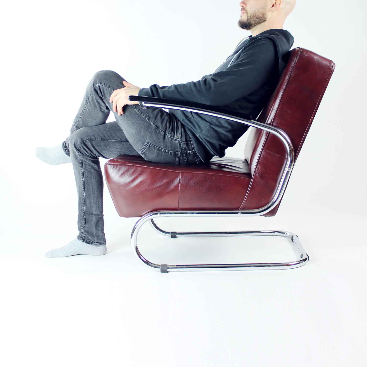 Bauhaus Armchair In Chrome & Leather, Czechoslovakia 1930s For Sale 11