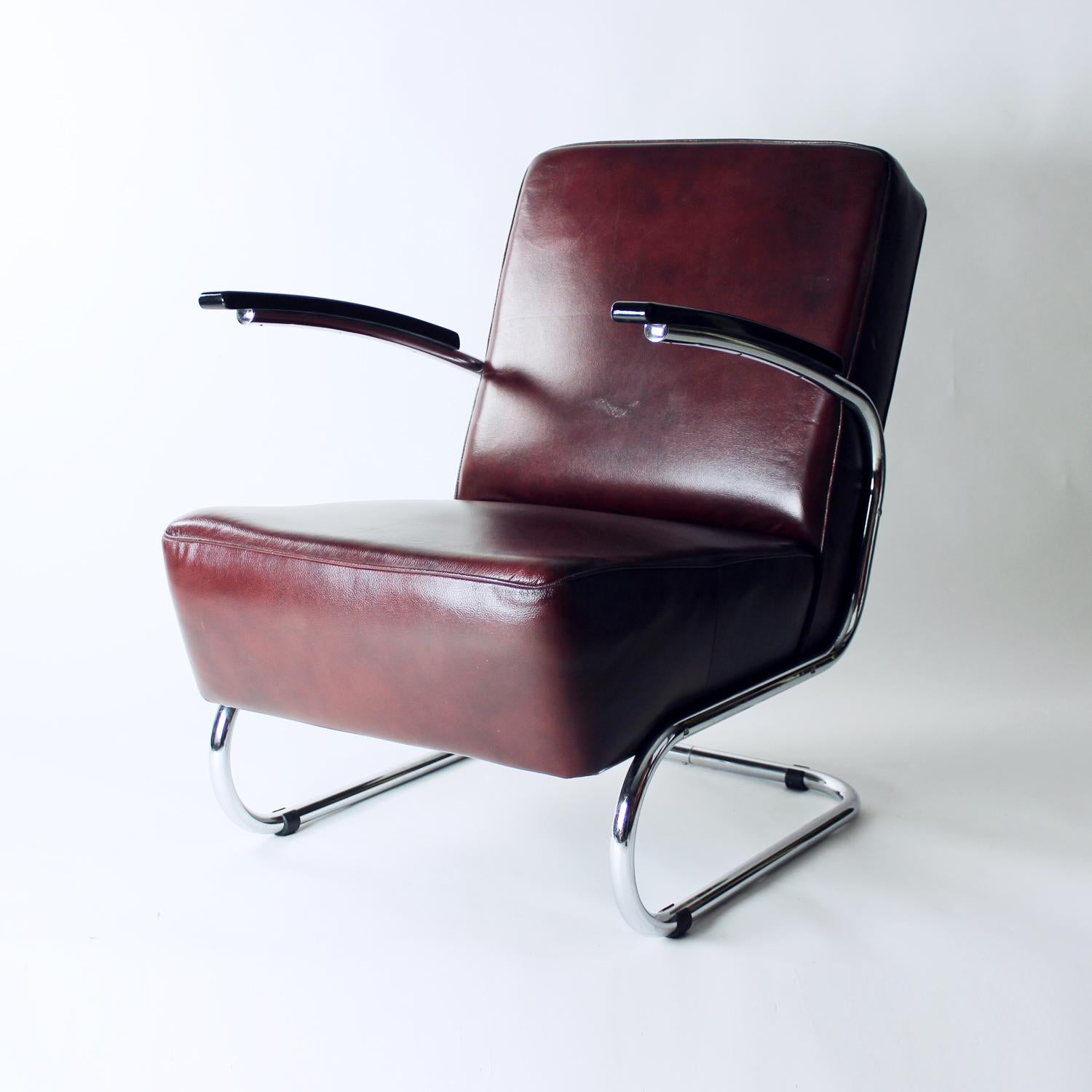 Bauhaus Armchair In Chrome & Leather, Czechoslovakia 1930s For Sale 13