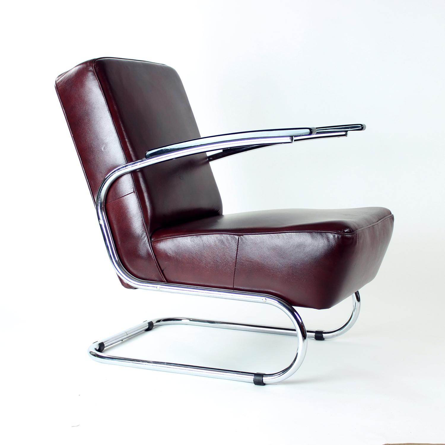 Bauhaus Armchair In Chrome & Leather, Czechoslovakia 1930s For Sale 4