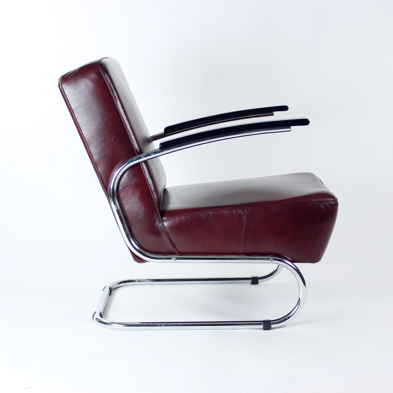 Bauhaus Armchair In Chrome & Leather, Czechoslovakia 1930s For Sale 5