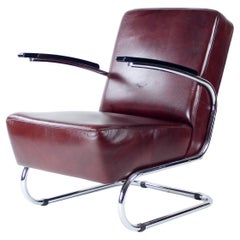 Sillón Bauhaus de cromo y cuero, Checoslovaquia Años 30
