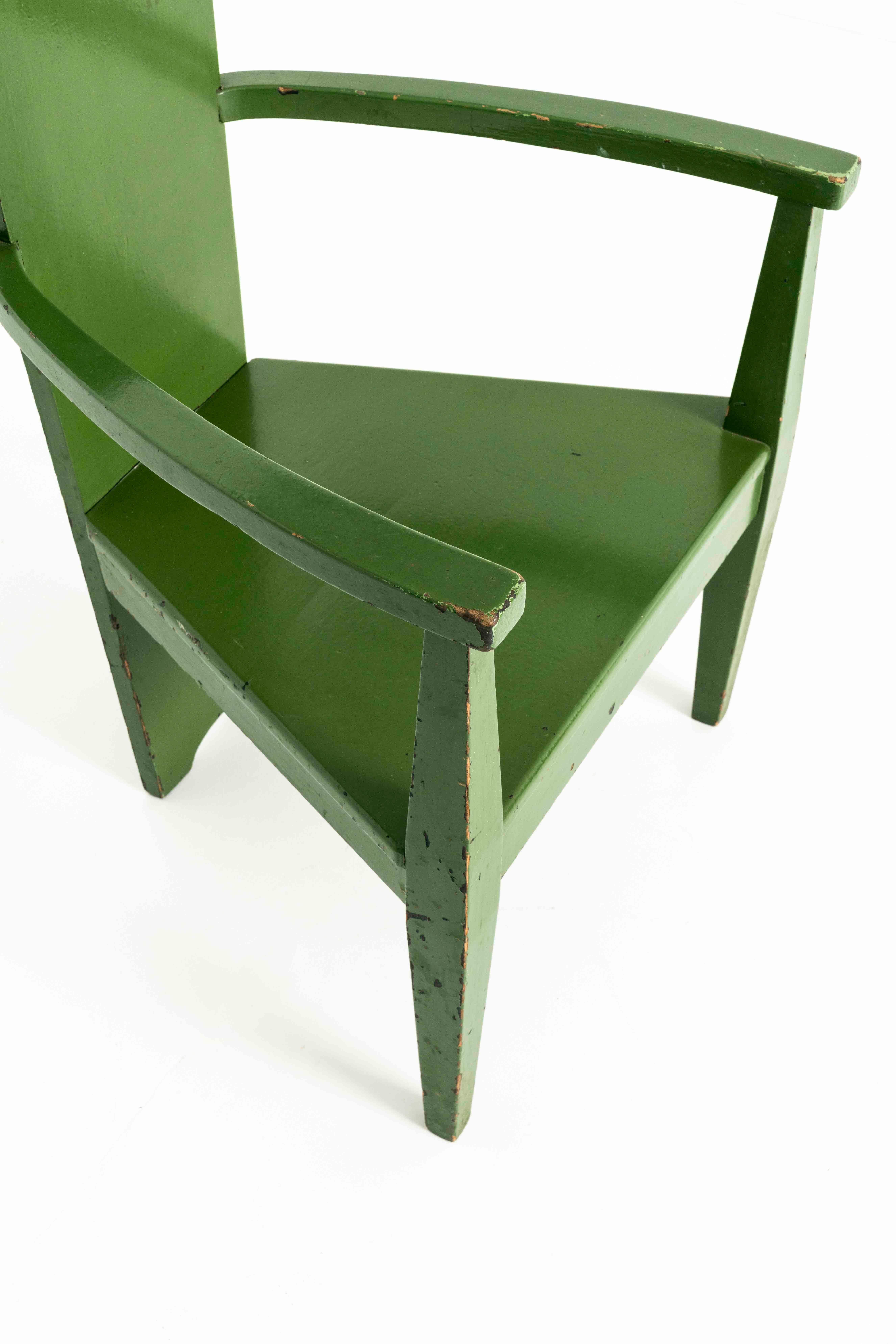 Wood Bauhaus Armchair in Green Paint, Germany 1930s