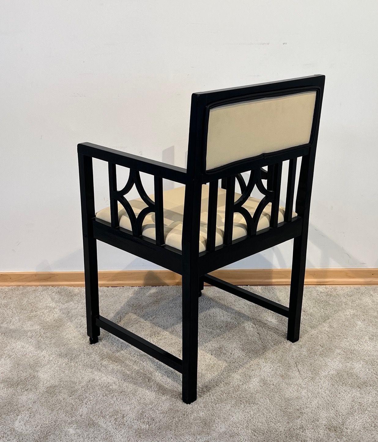 Early 20th Century Bauhaus Armchair, Oak, Black Lacquer, Cream Leather, Germany circa 1920 For Sale