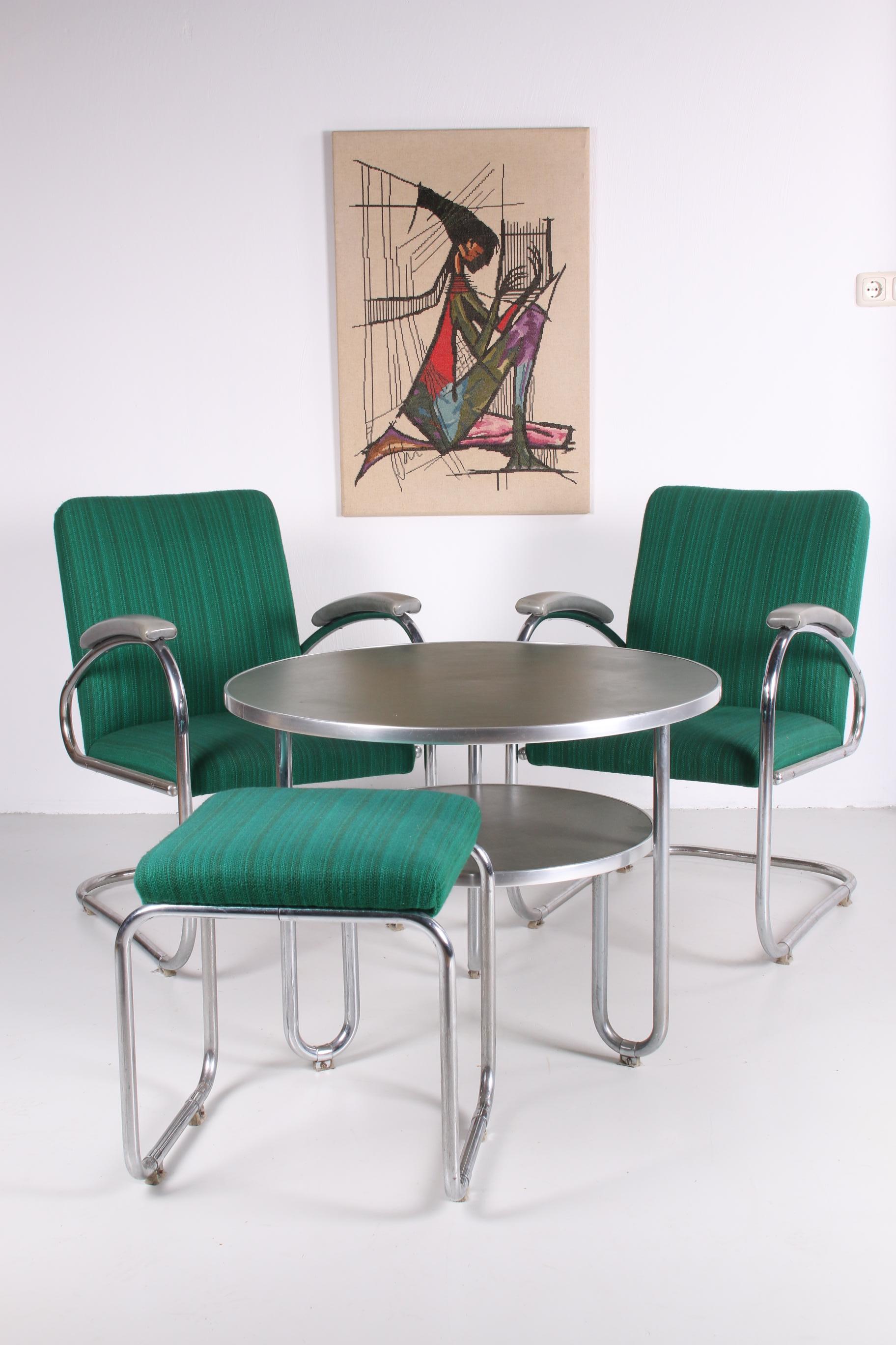 Bauhaus Armchairs Bridge with Table and Footstool Made by Mauser, Germany 6