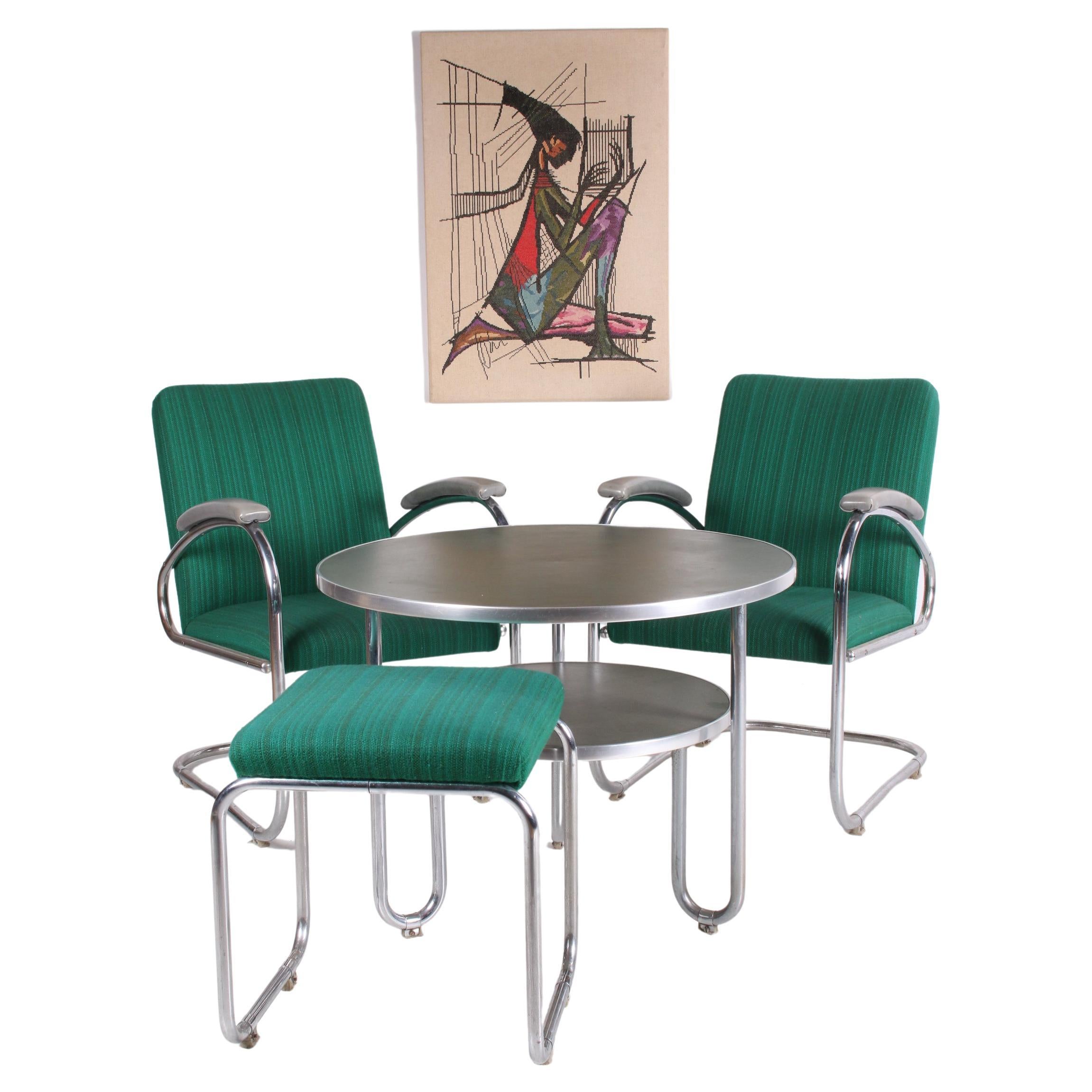 Bauhaus Armchairs Bridge with Table and Footstool Made by Mauser, Germany