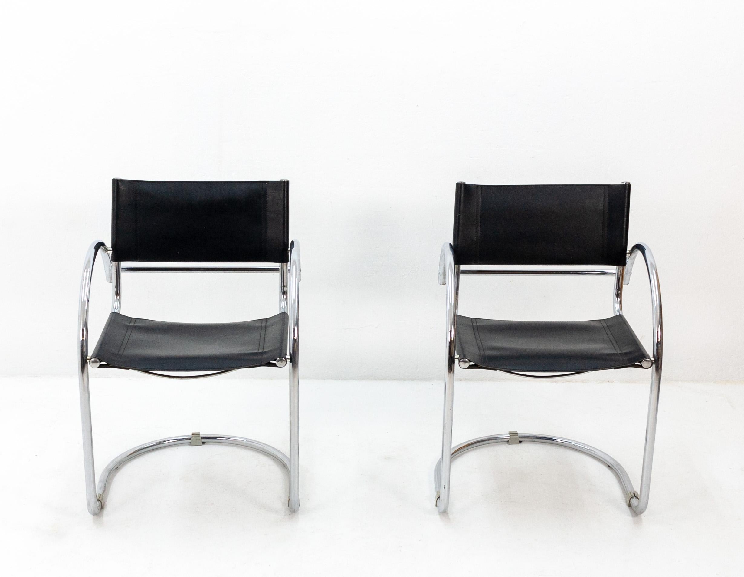 Bauhaus Armchairs in Black Leather and Chrome, 1960s 2