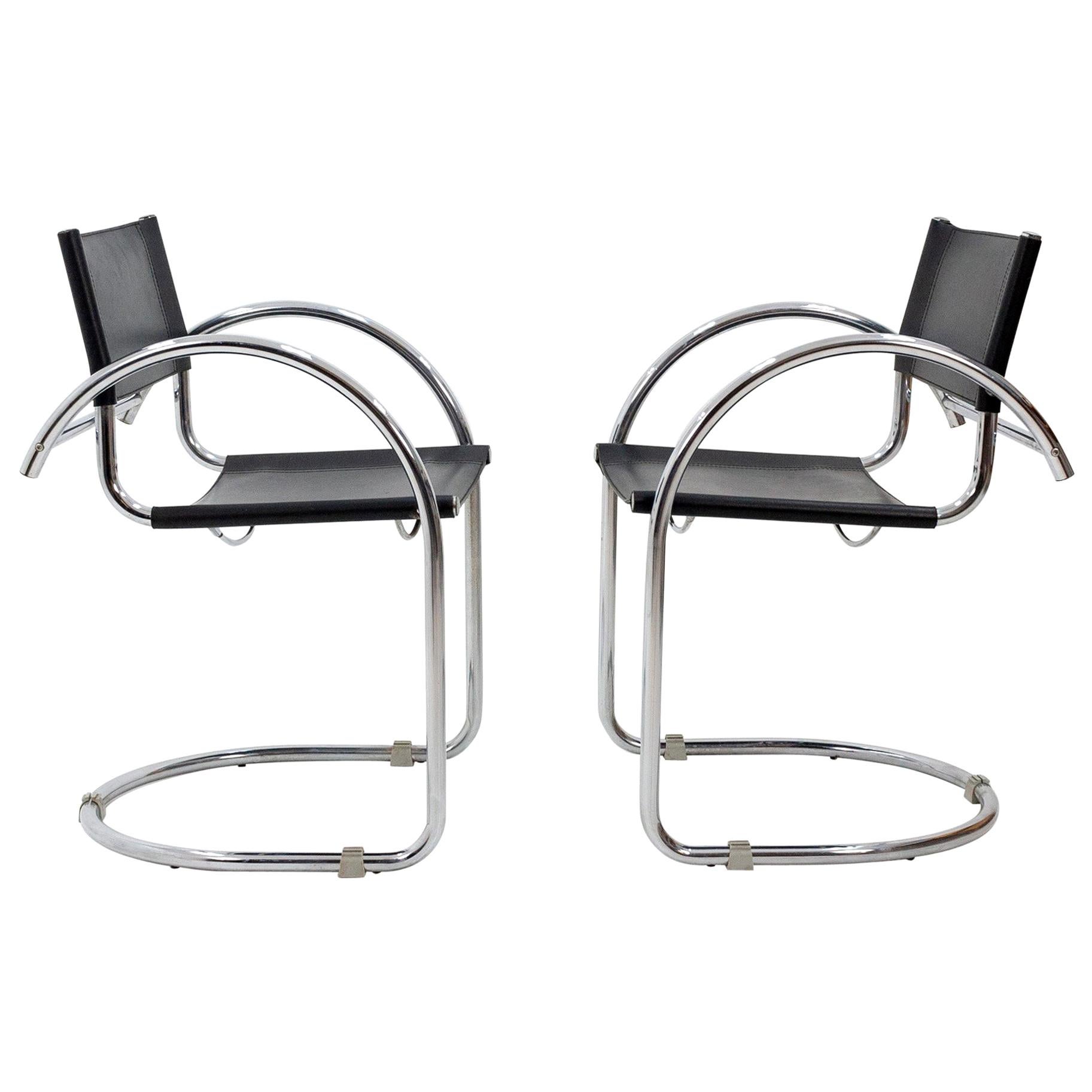 Bauhaus Armchairs in Black Leather and Chrome, 1960s