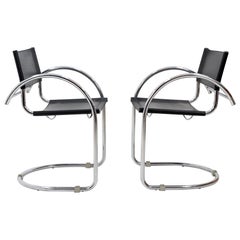 Bauhaus Armchairs in Black Leather and Chrome, 1960s