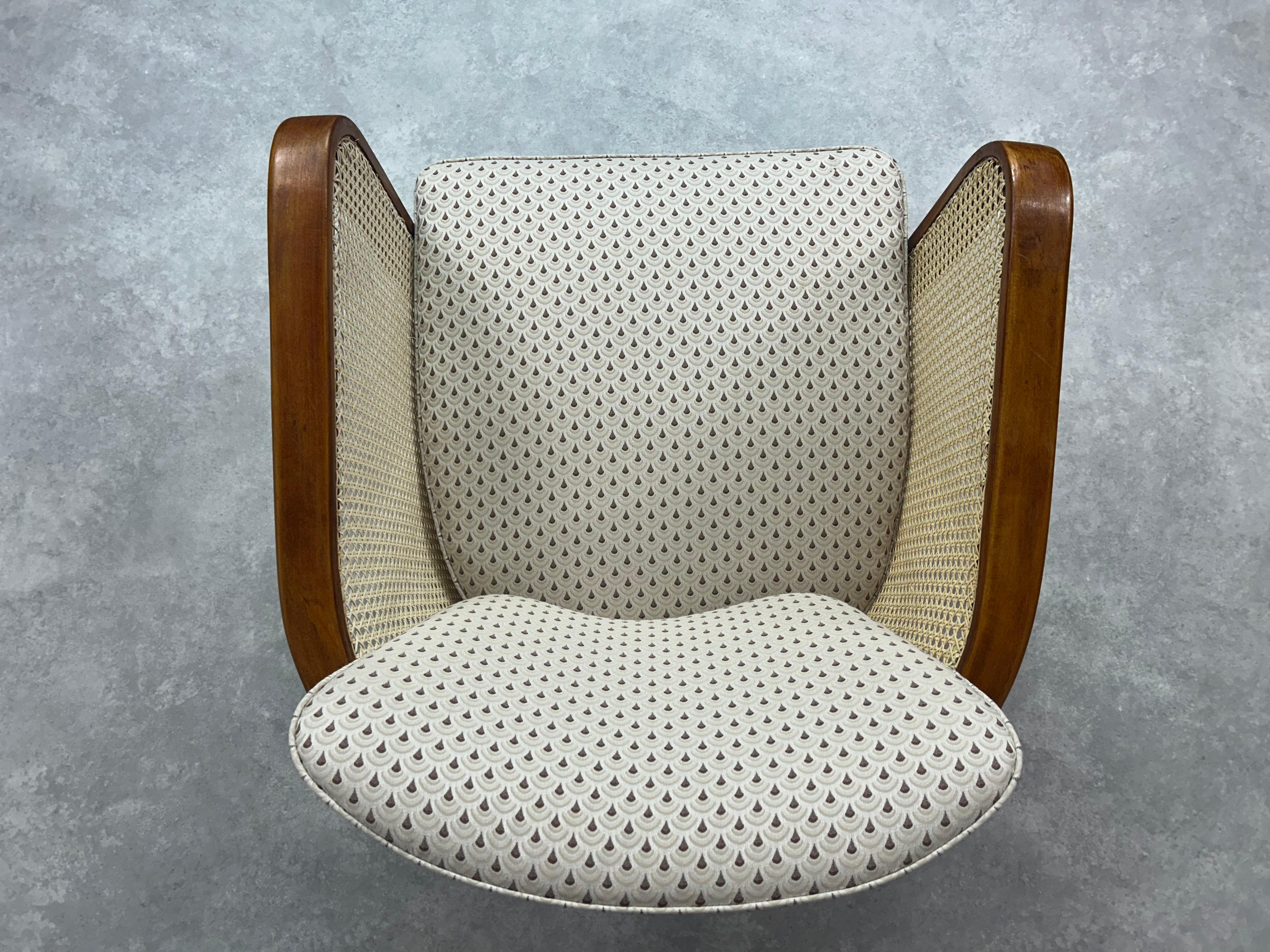 Rattan Bauhaus art deco amrchairs by Lajos Kozma for Thonet Mundus For Sale