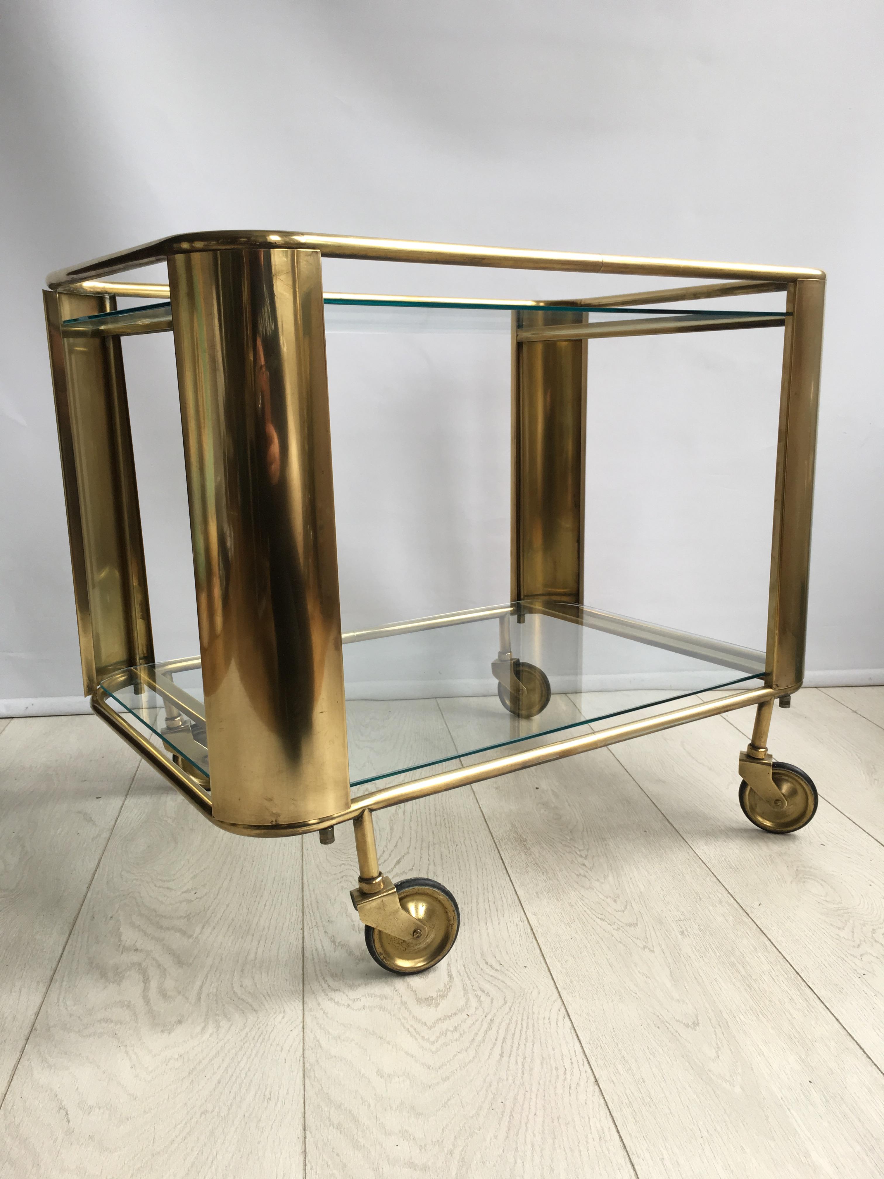 Bauhaus Art Deco Brass Drinks Trolley In Good Condition In Copthorne, GB