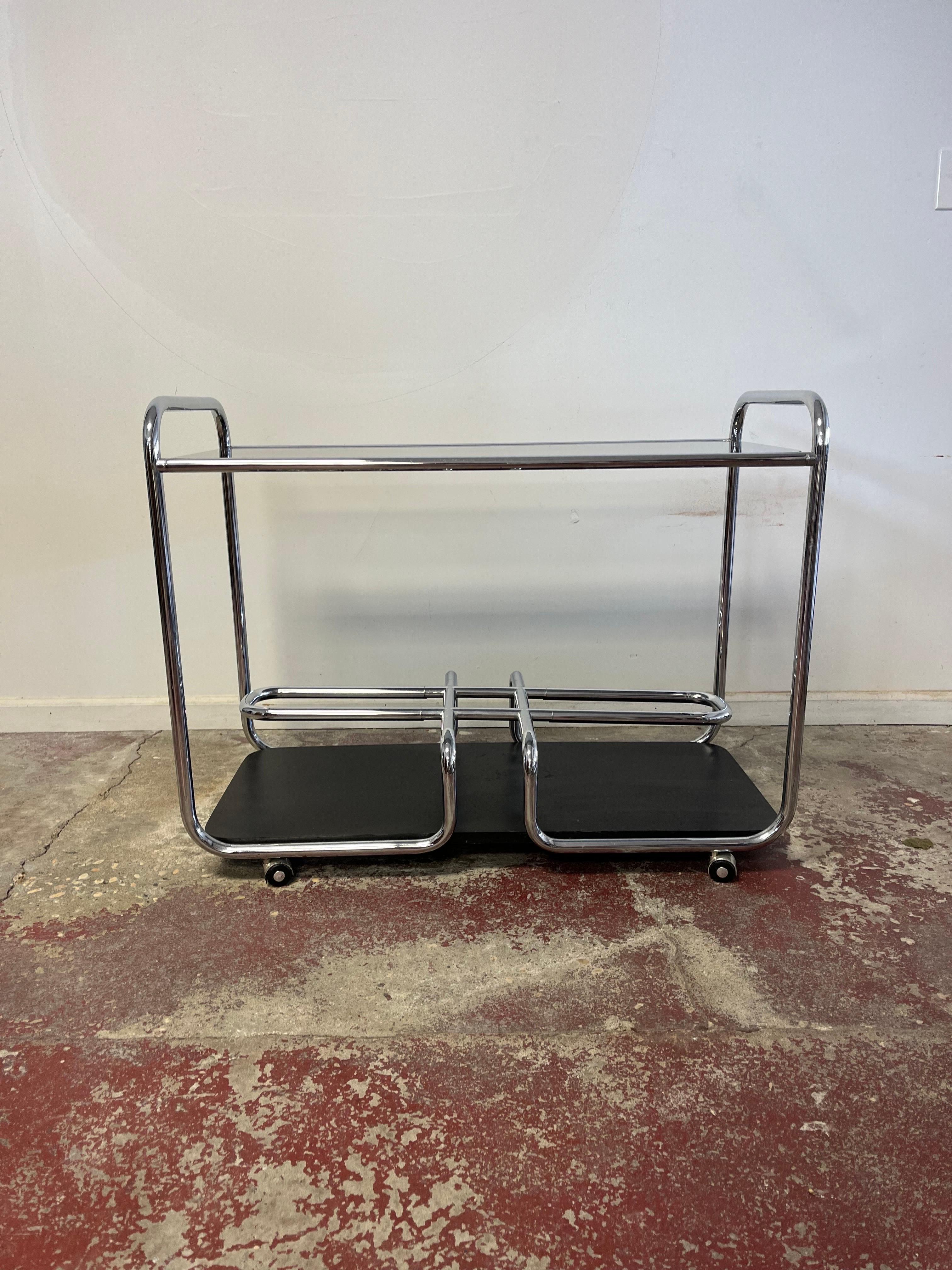 Unknown Bauhaus Art Deco Chrome and Glass Bar Cart For Sale